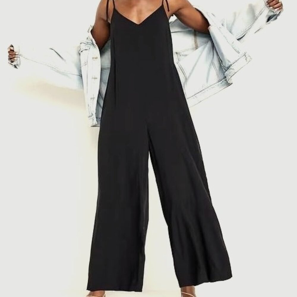 Excellent Condition, SZ PM, BLACK, Sleeveless Wide-Leg Midi Romper